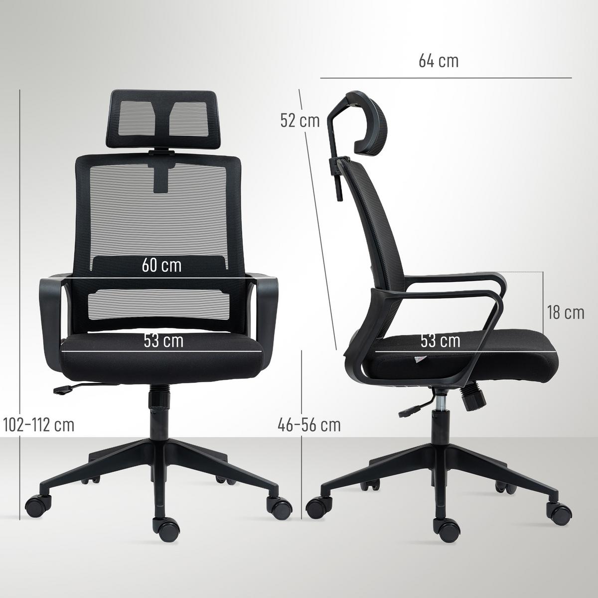 BÜROSTUHL Verstellbar Kopfstütze, Schwarz - Schwarz, Textil (60/112/64cm) - HOMCOM