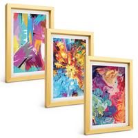 BILDER SET 3er Set - 20x30 cm Goldrahmen - Bunte abstrakte Farbmuster - Goldfarben, Kunststoff (20/30cm) - TULUP