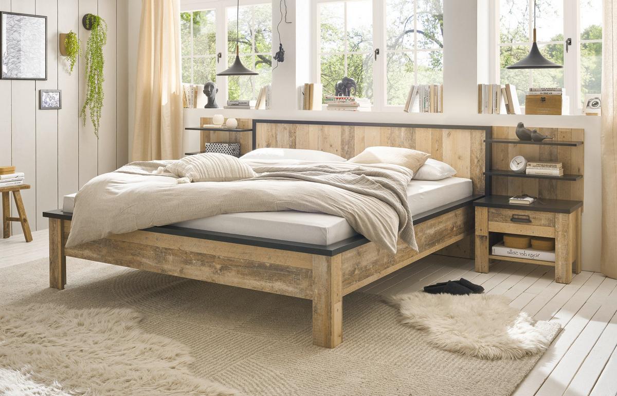 BETT Used Wood hell, Anthrazit, Doppelbett Liegefläche 180 x 200 cm - Eichefarben/Anthrazit, Holzwerkstoff/Metall (180/200cm) - Furn.Design