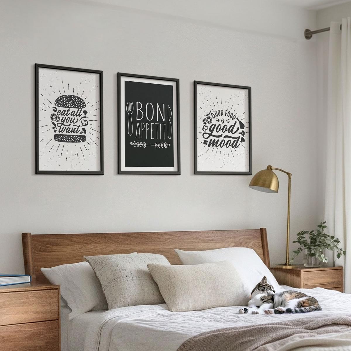 BILDER SET 3er Set - 40x60 cm Schwarzer Rahmen - Grafiken, Lebensmittel, kulinarische Slogans - Schwarz, Kunststoff (40/60cm) - TULUP