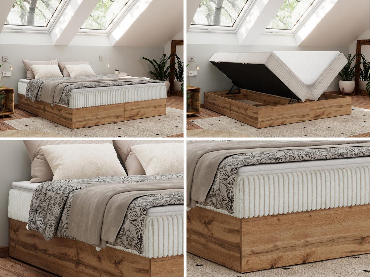 BOXBETT WOOD ZERO 160/200 - Beige Cord - H3 - Topper Visco - Beige, Textil (160/200cm) - MKS
