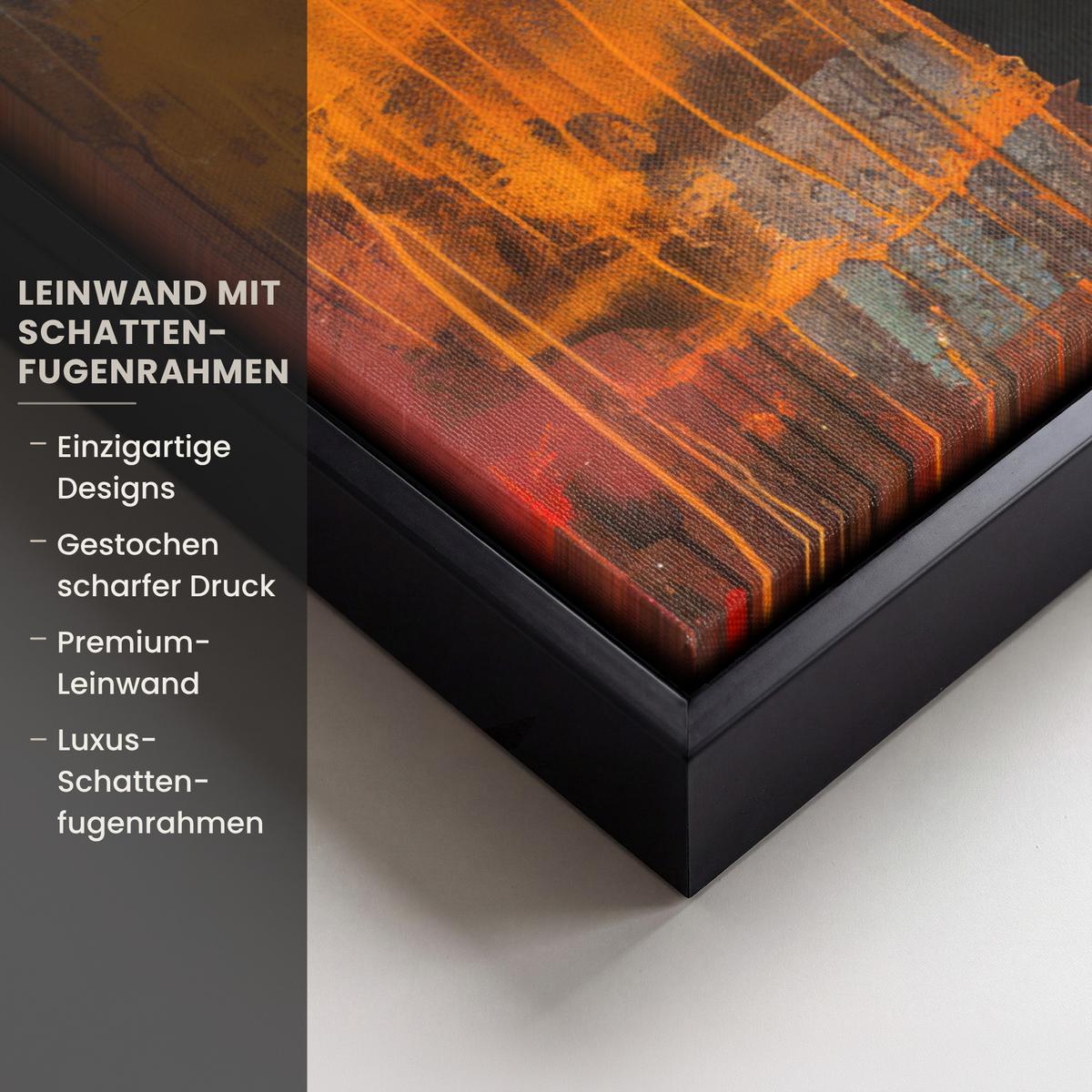 LEINWAND Bilder mit Rahmen - Straßenkunst - Liebe - Graffiti - Kunst - Banksy - 60x80 - Orange, Textil (60/80cm) - MuchoWow