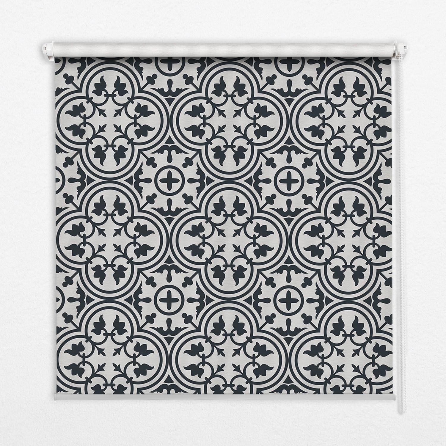 INNENROLLO - Fensterrollo - Rollo - 120x140 cm - Portugiesische Fliesen - Schwarz, Kunststoff (120/140/0.5cm) - TULUP