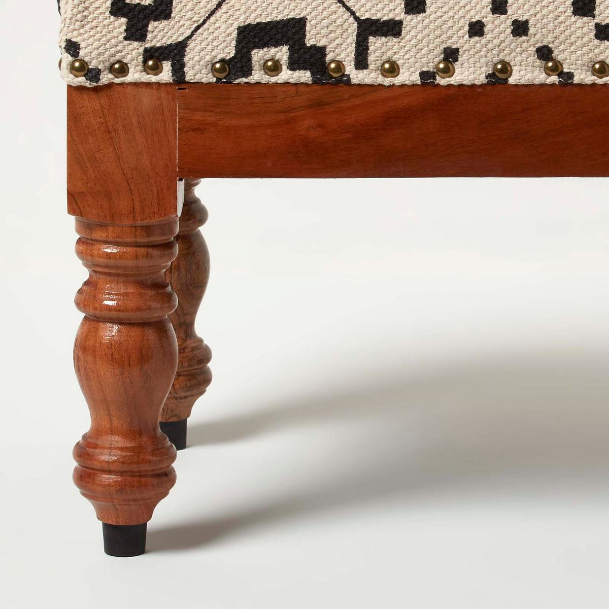 HOCKER Reva mit Holzbeinen, schwarz-creme gemustert, 50/40/30 cm - Schwarz, Textil (30/40/50cm) - Homescapes