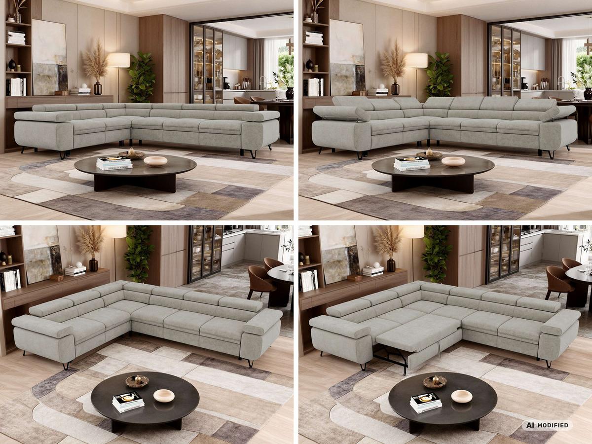 ECKSOFA NORDEN L - Hellgrau Stukture - Rechts Seite - Hellgrau/Schwarz, Textil/Metall (329/269cm) - MKS
