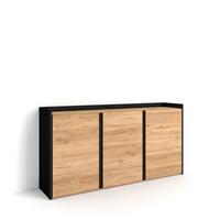 SIDEBOARD, 3 Türen, Eiche und Schwarz, 156/35/80cm - Beige, Holzwerkstoff (156/80/35cm) - Skraut Home