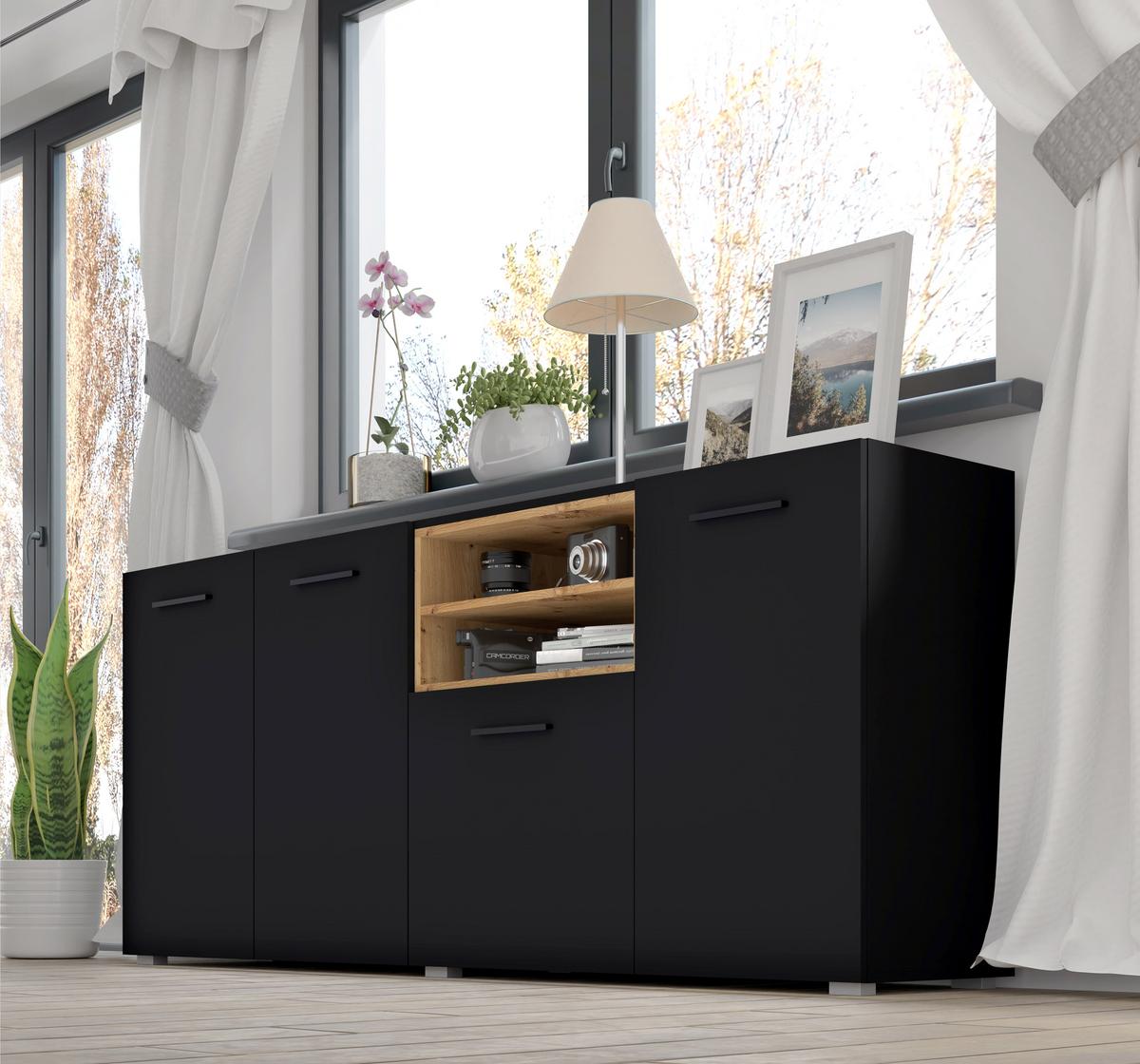 KOMMODE Schwarz, Artisan 151/86/44 - Schwarz, Holzwerkstoff (151/86/44cm) - RAUMHIRSCH FURNITURE