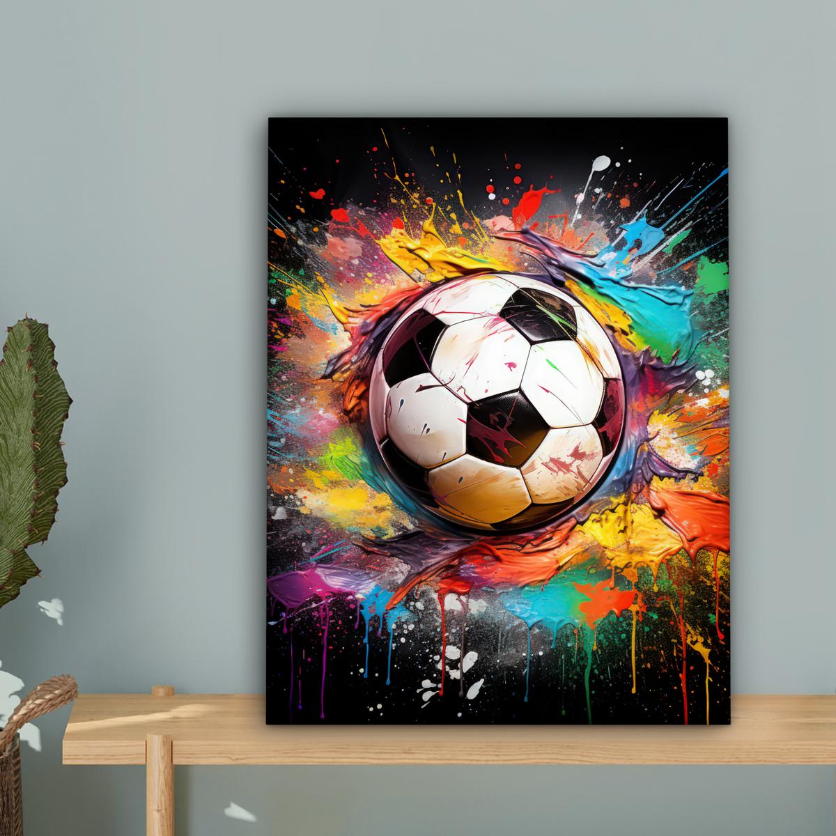 LEINWANDBILD Fußball - Farbe - Farben - Schwarz - Weiß Room Decor 30x40 cm - Weiß, Textil (30/40cm) - MuchoWow