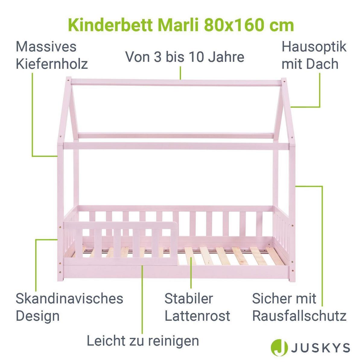 KINDERBETT Marli mit Matratze rosa 80x160 cm - Rosa, Holzwerkstoff (80/160cm) - Juskys