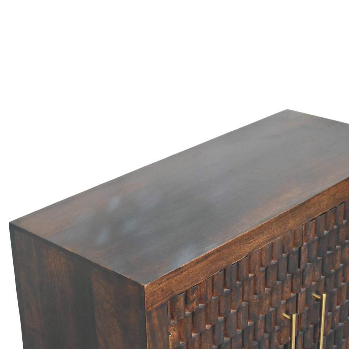 SCHRANK mit Samt-Mokka-Finish, 2 Innenablagen, 2 Türen, dunkelbraun. - Dunkelbraun/Goldfarben, Holz/Metall (85/86/35cm) - Artisan Furniture