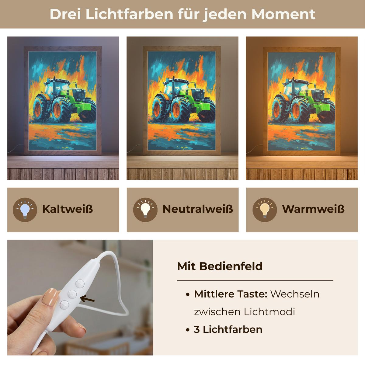 NACHTTISCHLAMPE Abstrakt - Traktor - Grün 20x30 cm - Dunkelblau, Holzwerkstoff (8/20/30cm) - OnlyWow