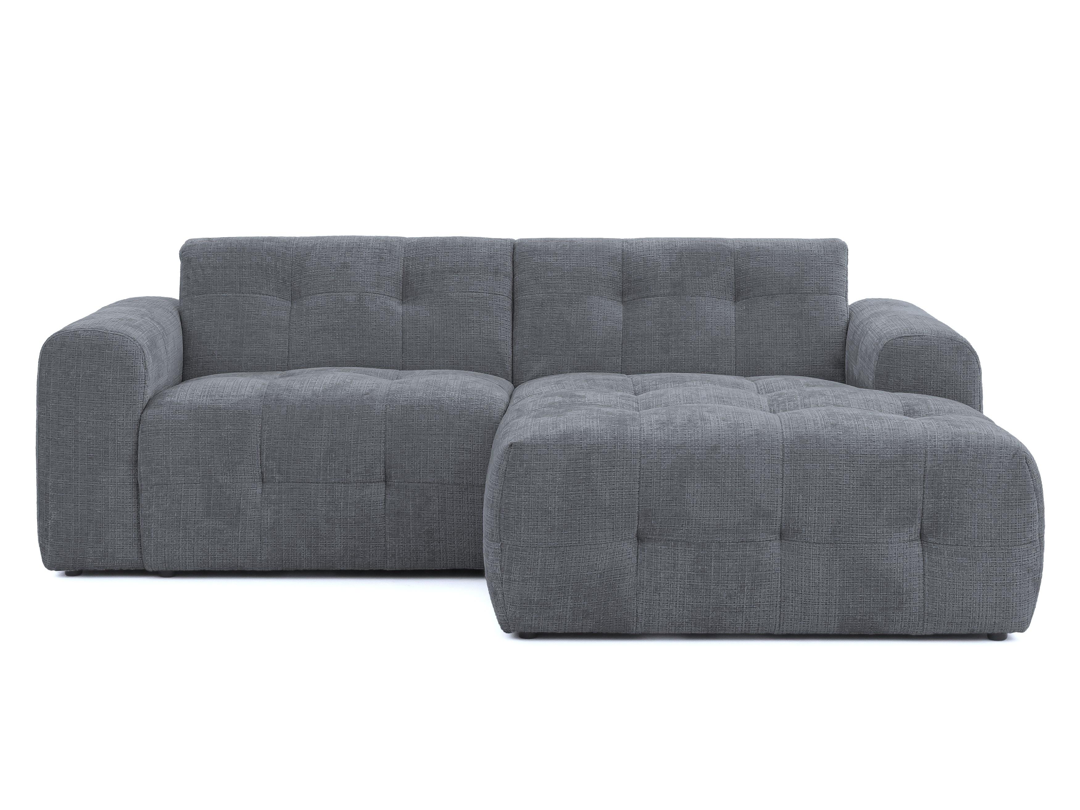 ECKSOFA mit Ottomane rechts, raffinierten Steppungen, Wellenunterfederung, B234/T161/H79 cm, Chenille-Bezug in Grau / 21045 - Schwarz/Grau, Kunststoff/Textil (234/79/161cm) - luma-home