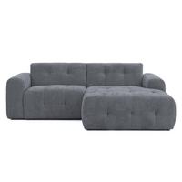 ECKSOFA mit Ottomane rechts, raffinierten Steppungen, Wellenunterfederung, B234/T161/H79 cm, Chenille-Bezug in Grau / 21045 - Schwarz/Grau, Kunststoff/Textil (234/79/161cm) - luma-home