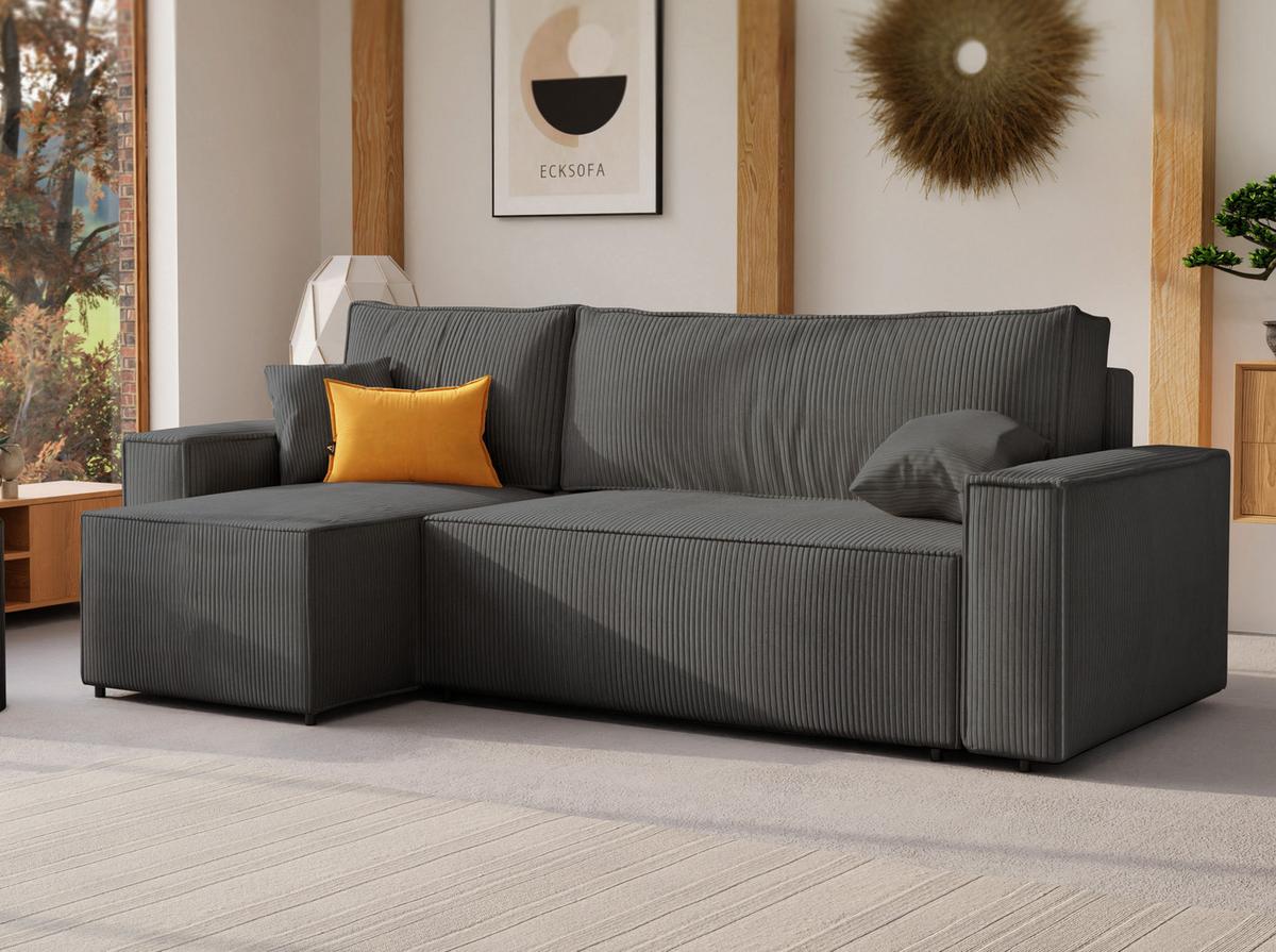 ECKSOFA Paris mit Schlaffunktion Cord - Grau, Textil (244/155cm) - Idohome