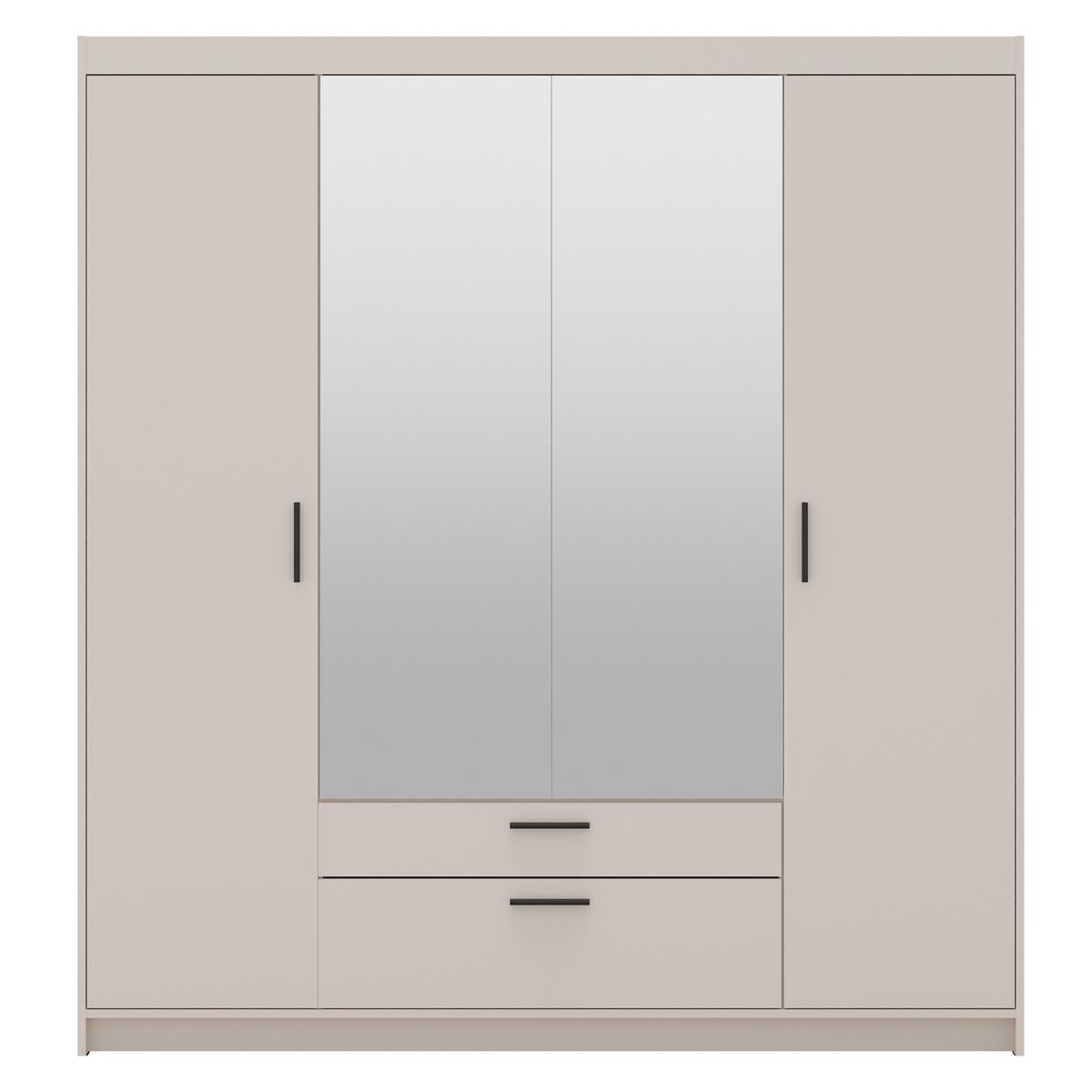 DREHTÜRENSCHRANK Elena mit 4 Türen, 2 Schubladen und Spiegel, 176 cm, Sandbeige - Sandfarben, Holzwerkstoff (176/190/53cm) - Beautysofa