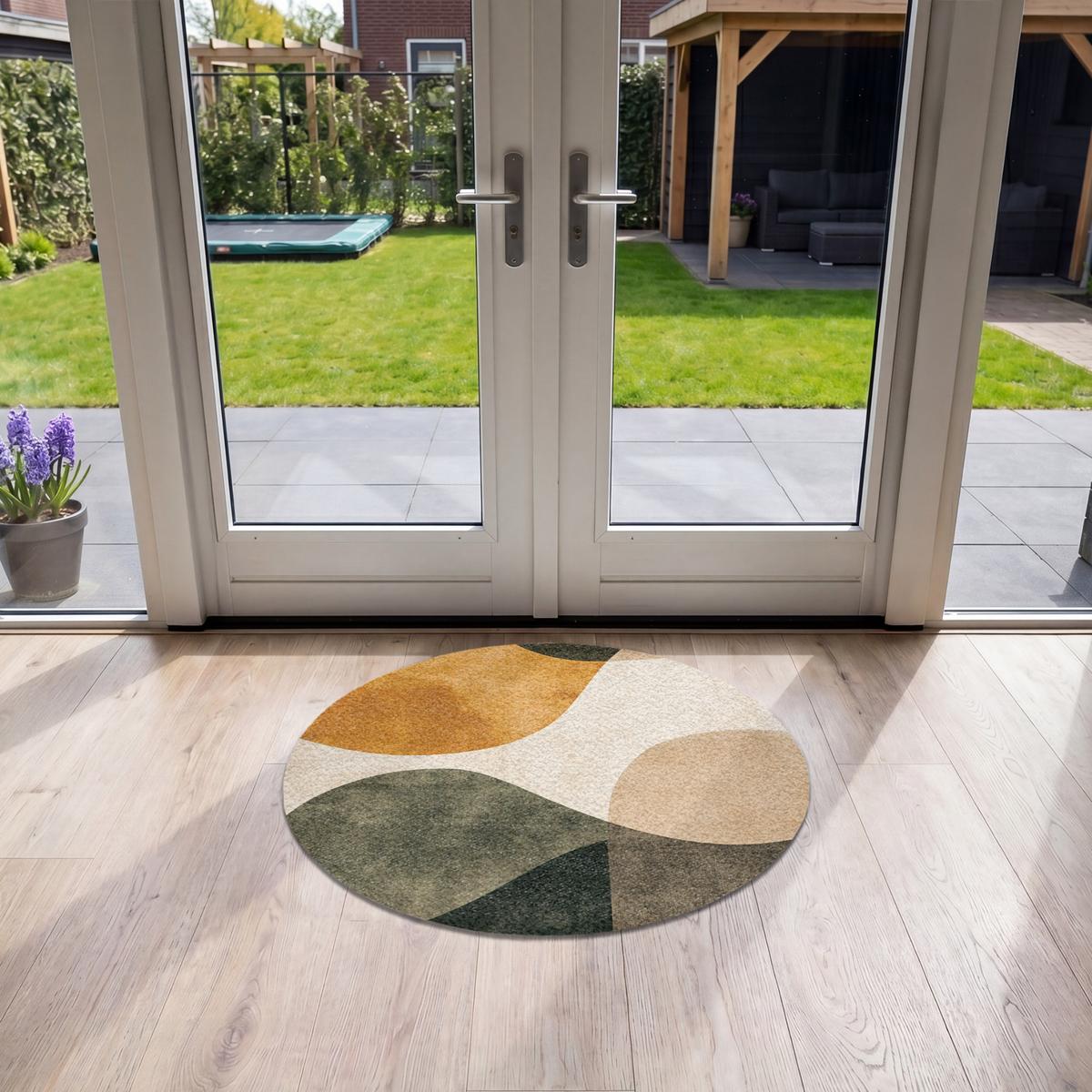 FUSSMATTE Formen - Ockergelb - Abstrakt Flurteppich 90x90 cm - Multicolor, Kunststoff (90/0.4cm) - MuchoWow