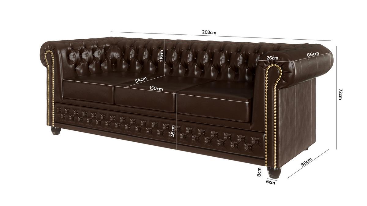 CHESTERFIELD-SOFA 3-sitzer mit Schlaffunktion Morin Braun vegan Leder - Braun, Holz/Textil (203/72/86cm) - S-Style Möbel
