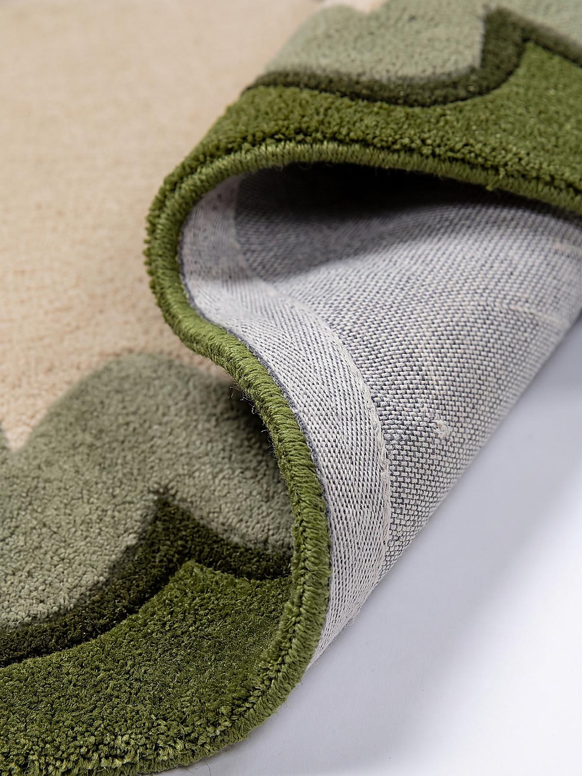 TEPPICHLÄUFER handgetuftet WAVENEY, Zickzack-Wellenbordüre, Olivgrün, 80 x 230 cm - Grün, Textil (80/230cm) - KADIMA DESIGN