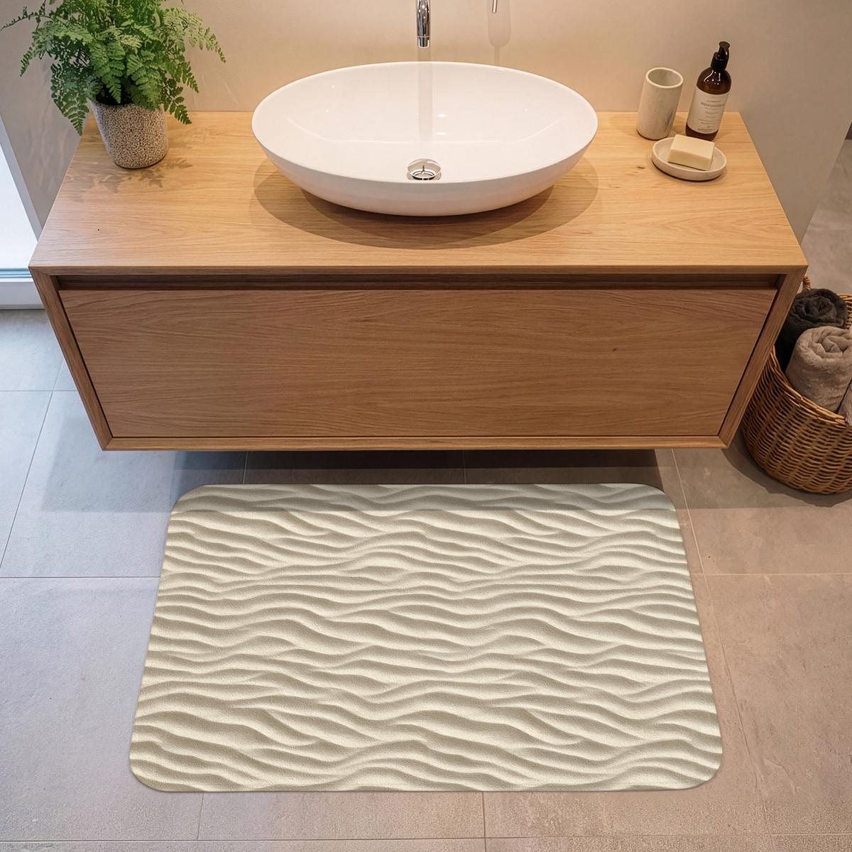 BADEMATTE Sand - Wellen - Beige 90x60 cm - Beige, Textil (90/60cm) - OnlyWow