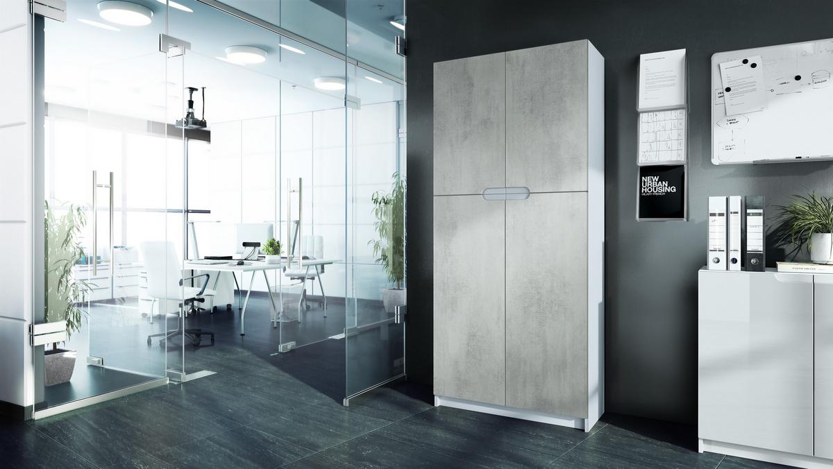 BÜROSCHRANK Logan Fronten in Beton Oxid Optik - Hellgrau, Holzwerkstoff (82/184/37cm) - Vladon