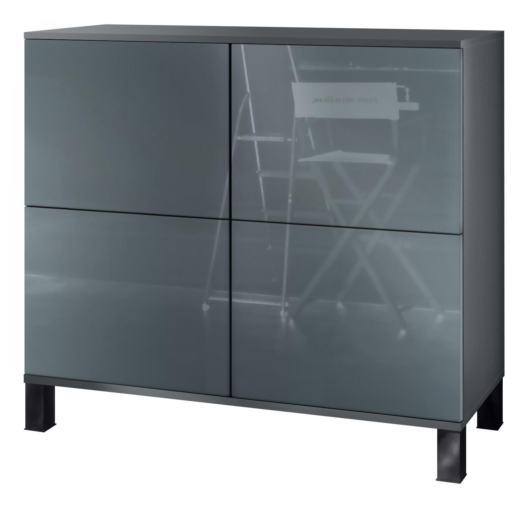 KOMMODE Rova Grau Hochglanz - Grau, Holzwerkstoff (92.5/84.5/35cm) - Vladon