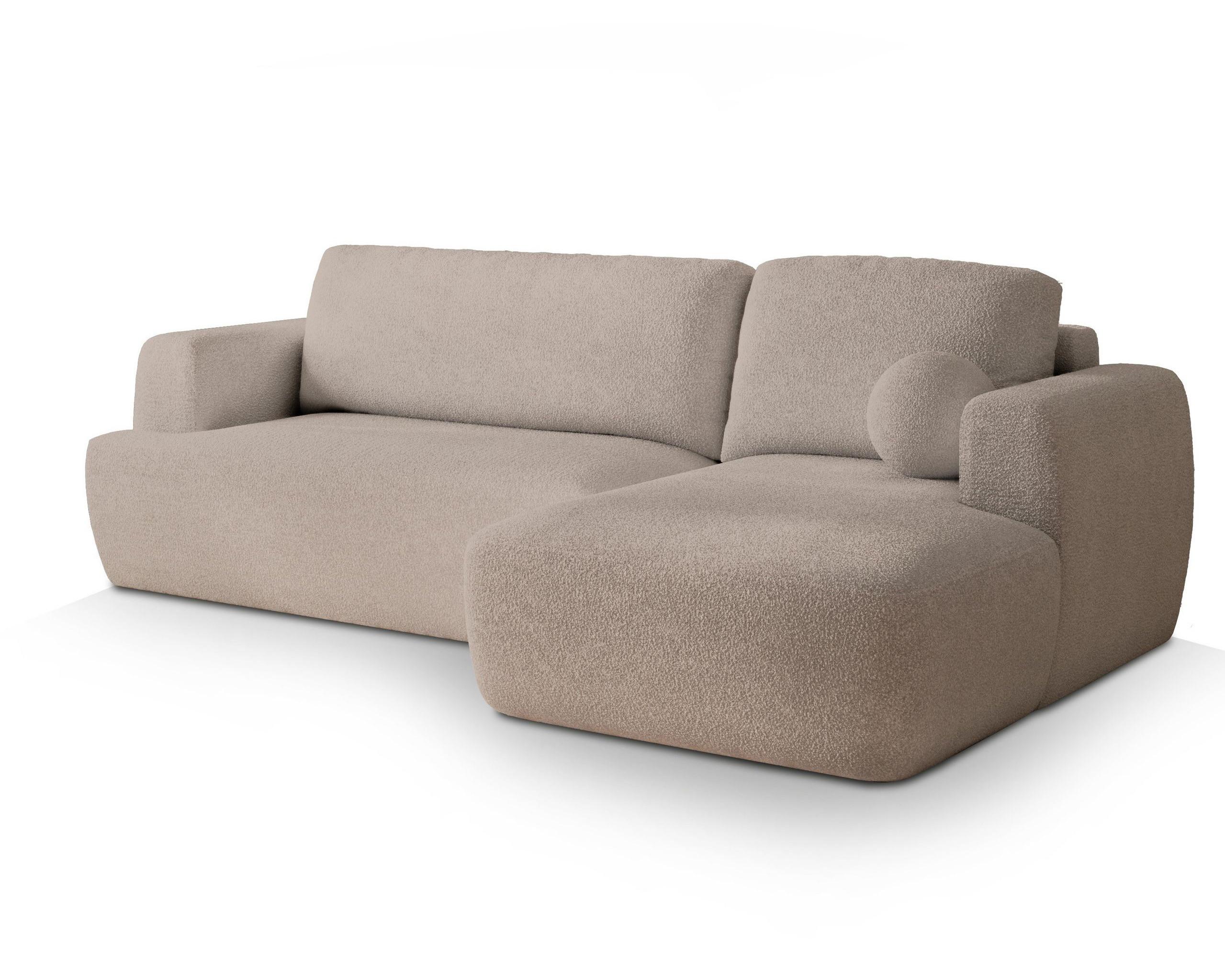 ECKSOFA SENTI N R-S Beige Boucle-Stoff mit Schlaffunktion - Beige/Schwarz, Holz/Kunststoff (246/148cm) - MASSENO