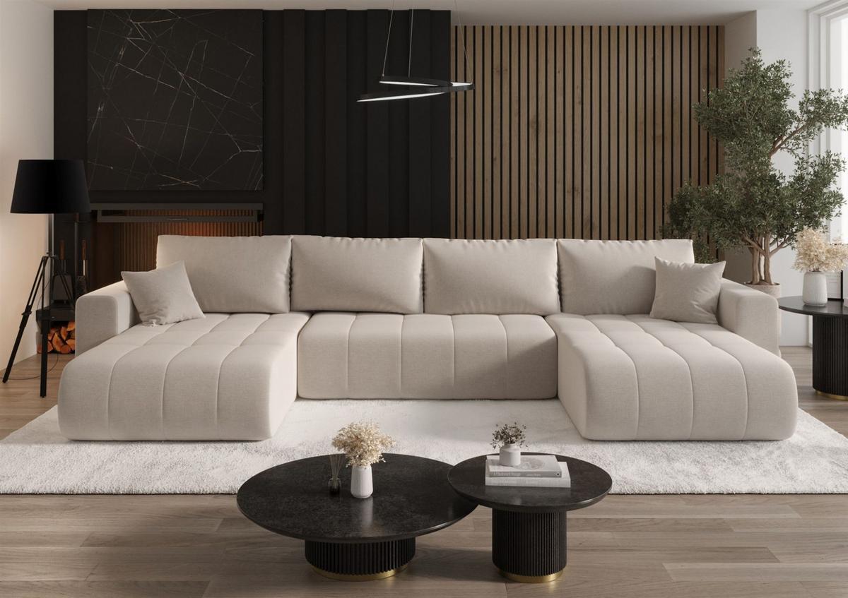 WOHNLANDSCHAFT Camila In Wind - Beige, Holzwerkstoff/Textil (384/85/175cm) - Fun Möbel