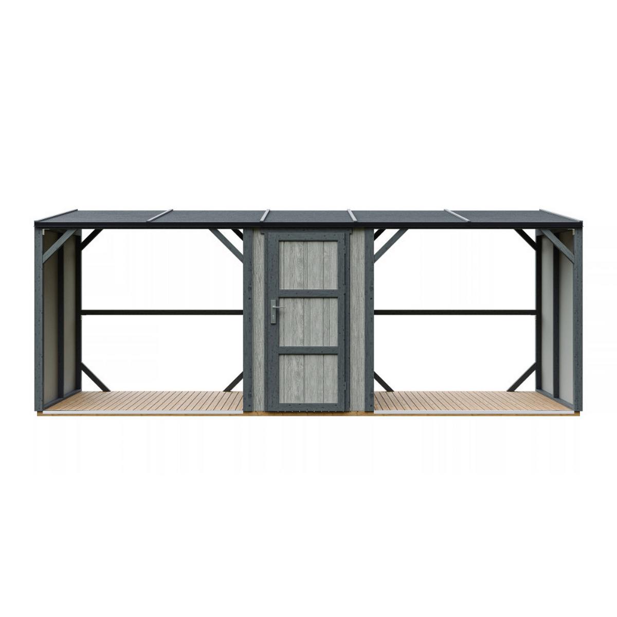 BRENNHOLZLAGER doppelt mit Geräteraum 6,49 m², zwei Brennholzbereiche mit insgesamt ~8,8 m³ Fassungsvermögen - Anthrazit, Holz (118/220/550cm) - Timbela