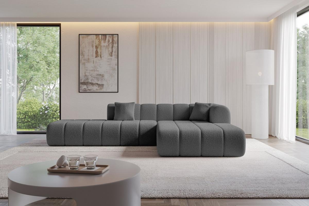 ECKSOFA Ottomane Rechts BILA-L 289x176x71 Grau Bouclé - Schieferfarben/Schwarz, Holzwerkstoff/Kunststoff (289/176cm) - ALTDECOR