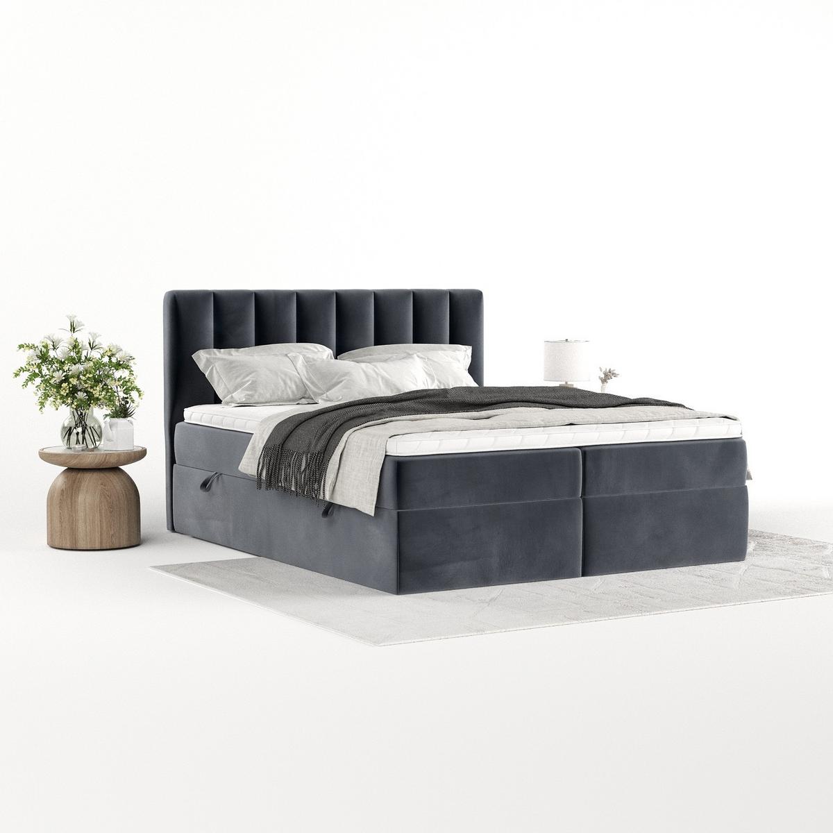 BOXBETT Bari 160/200 cm Dunkelgrau im Kronos Stoff - Dunkelgrau, Holz/Holzwerkstoff (160/200cm) - AltaBeds