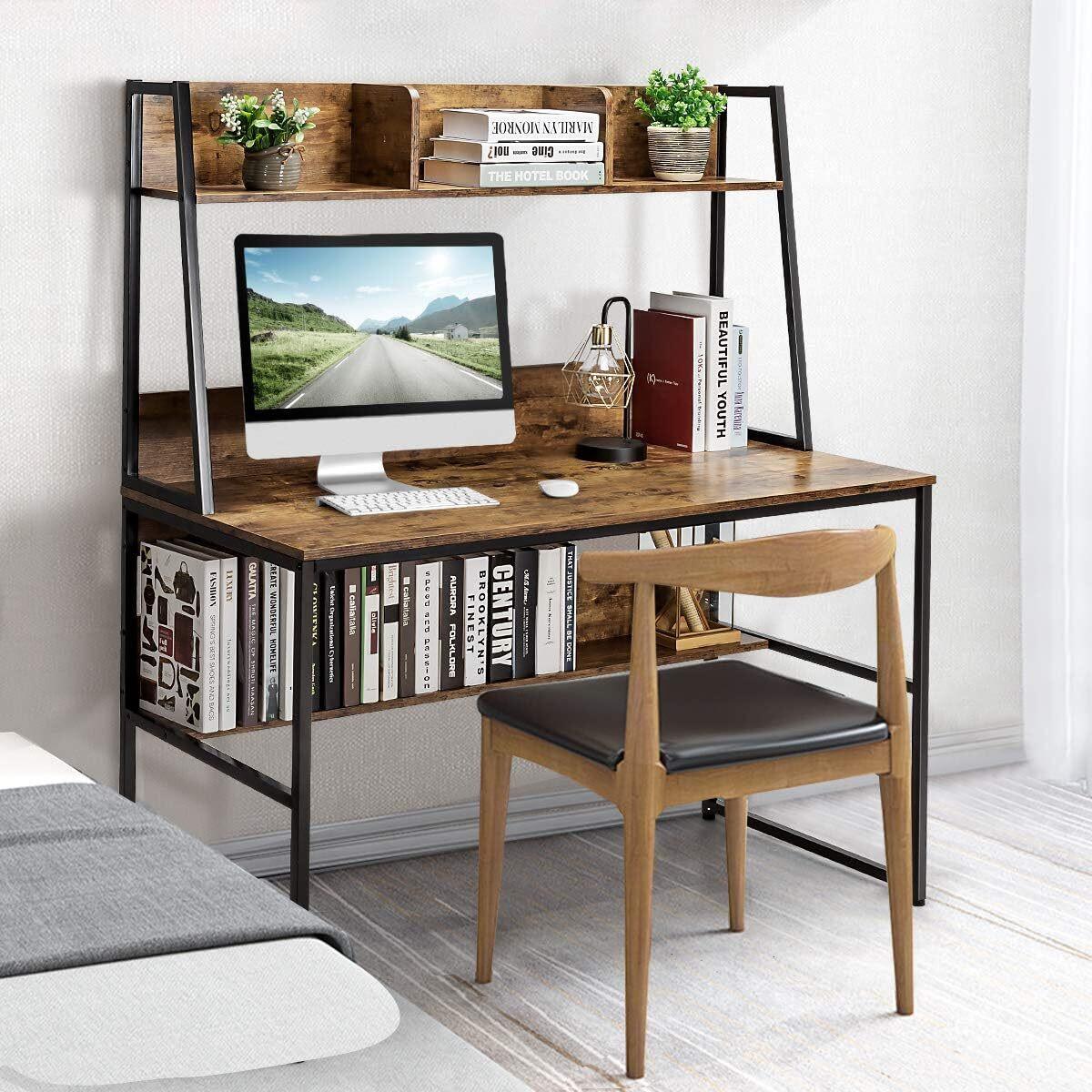 SCHREIBTISCH 140cm Kaffee - Braun, Holz (57/120/140cm) - COSTWAY