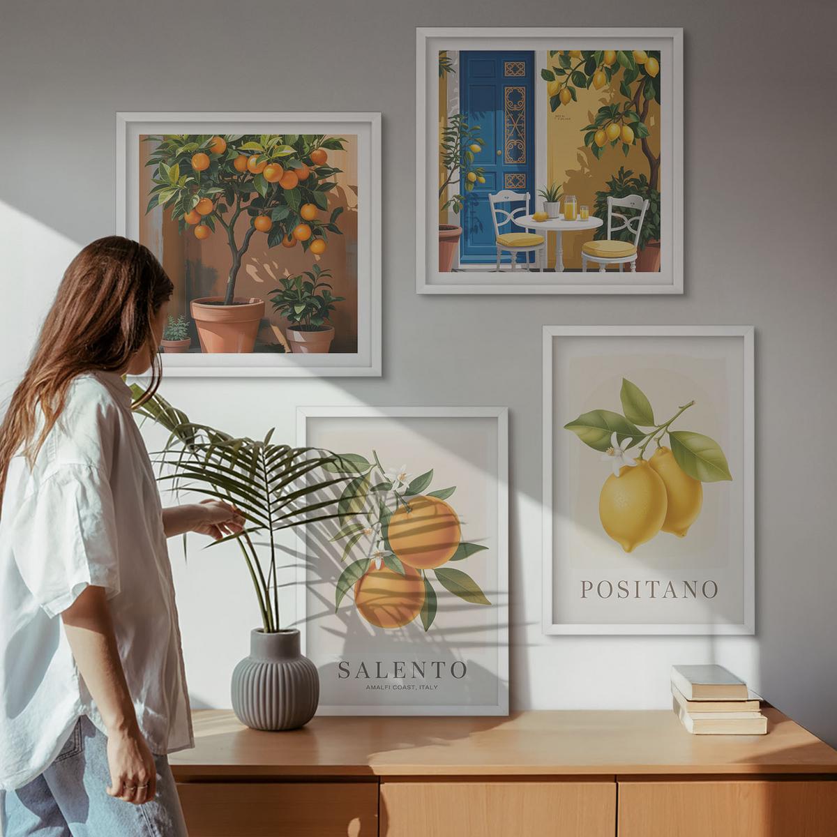 BILDER SET 4er Set - 50x50 cm & 40x60 cm Weißer Rahmen - Amalfi-Zitronen und -Orangen - Weiß, Kunststoff (50/50cm) - TULUP