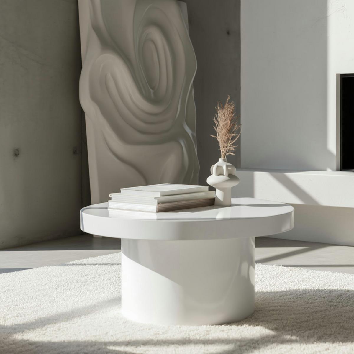 COUCHTISCH Rund Klein in Weiß Hochglanz Modern, Pilz-Form, 60x60x30 cm - Weiß, Holzwerkstoff (60/60/30cm) - KADIMA DESIGN
