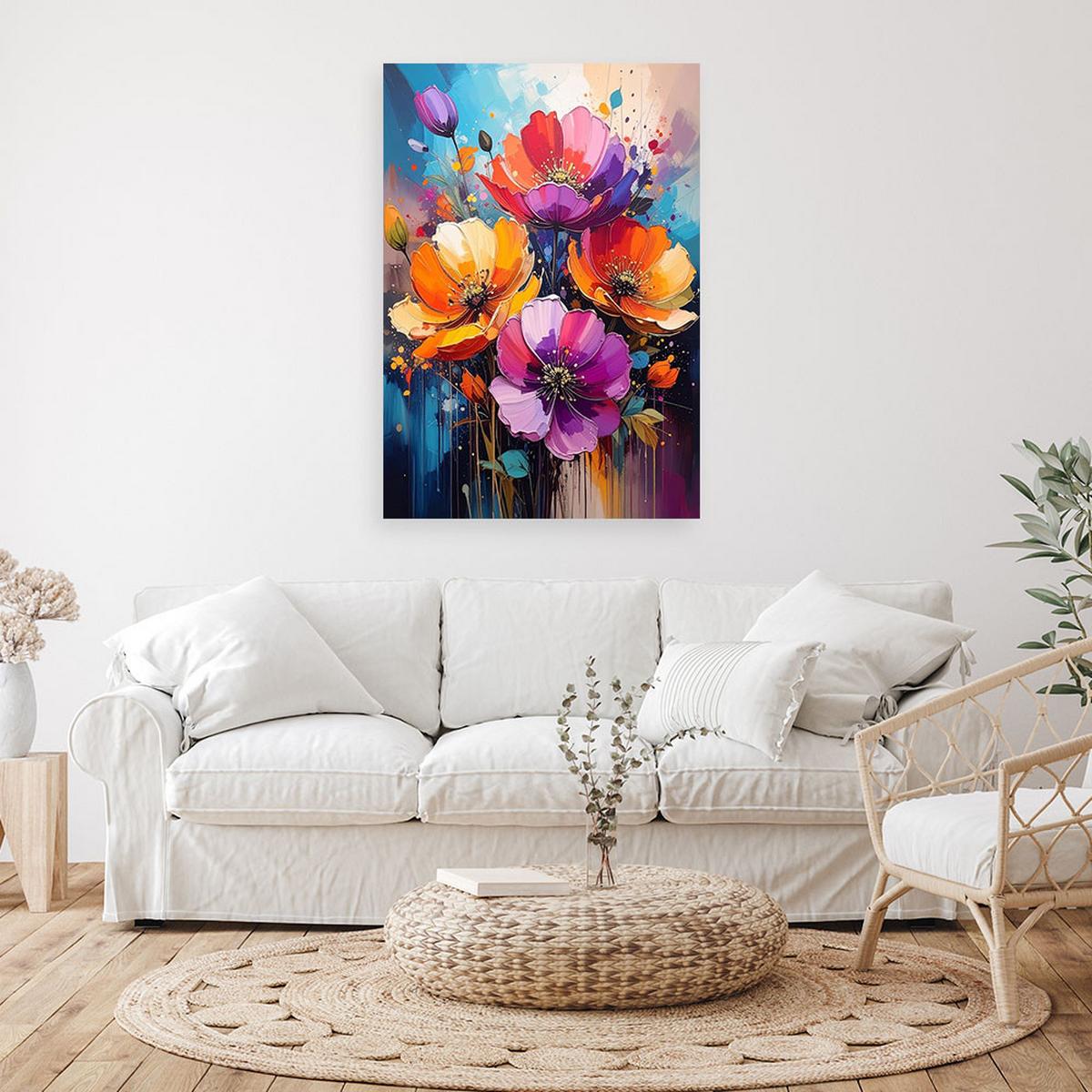 LEINWANDBILDER, Bunte Blumen wie gemalt - Multicolor, Textil (40/60cm) - Feeby