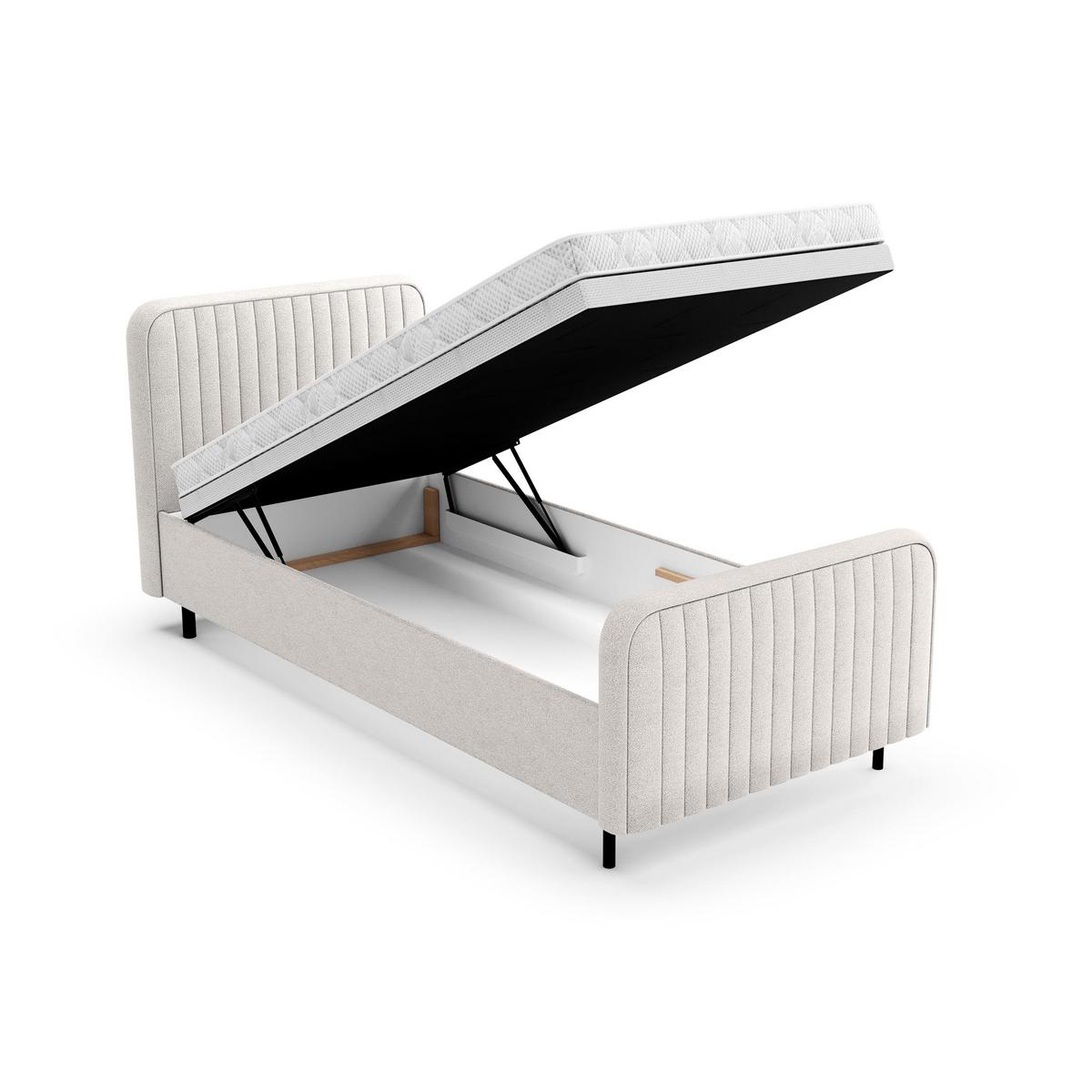 POLSTERBETT Lami 90x200, Einzelbett mit Bettkasten und Schaumstoffmatratze 10 cm, Creme - Creme/Schwarz, Textil/Metall (90/200cm) - Beautysofa