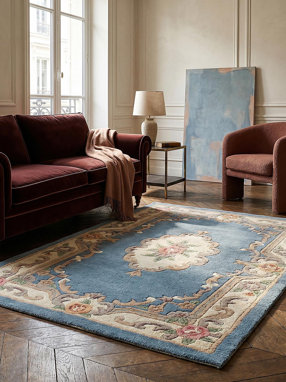 WOLLTEPPICH BEAULY, klassisch, Blau-Beige, 75 x 150 cm - Blau, Textil (150/75cm) - KADIMA DESIGN