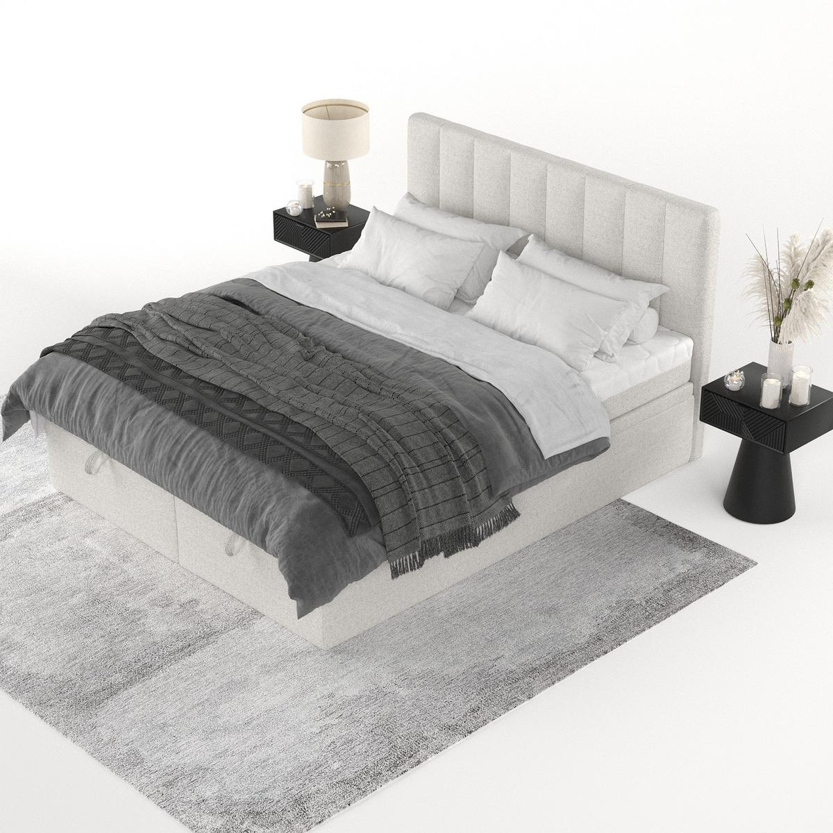 BOXBETT Lume 160/200 cm Hellbeige im Riva Stoff - Sandfarben/Schwarz, Holz/Holzwerkstoff (160/200cm) - AltaBeds