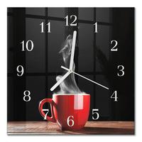WANDUHR aus Glas 30x30 cm - Tasse Kaffee - Rot, Glas (30/30/0.4cm) - TULUP