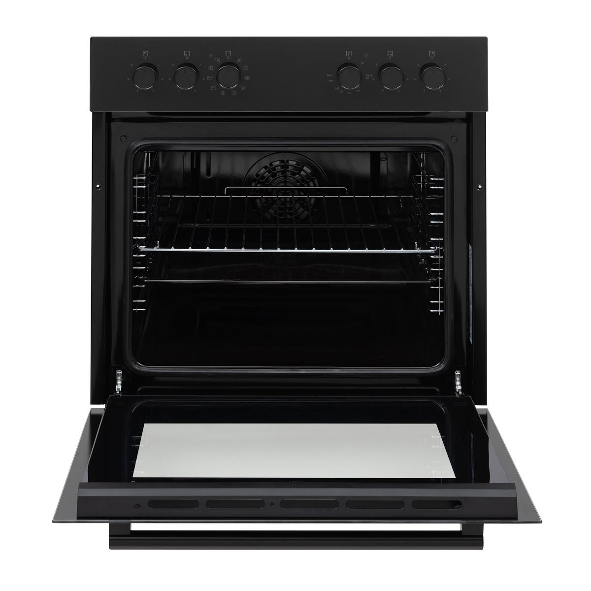 HERDSET, Backofen mit Grill und Umluft, Rahmenloses Glaskeramik-Kochfeld mit 4 Zonen, 65 Liter, 60 cm, Edelstahl - Schwarz, Keramik/Metall (59.5/59.5/57cm) - Telefunken