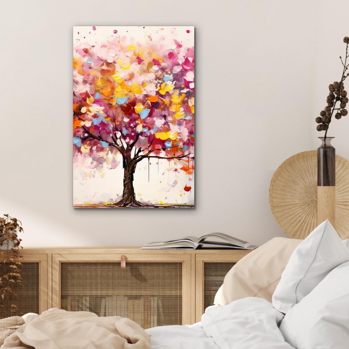 METALLBILD Aquarell - Baum - Kunst - Abstrakt Deko Schlafzimmer 40x60 cm - Multicolor, Metall (40/60cm) - MuchoWow
