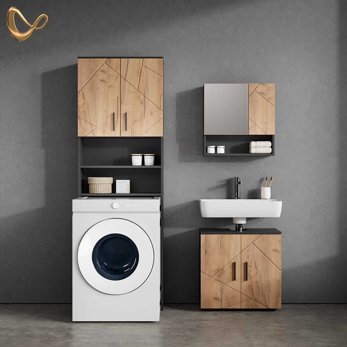 WASCHMASCHINENSCHRANK Ronco Goldkraft Eiche/Anthrazit 64 x 190.5 cm - Honigeiche/Anthrazit, Holzwerkstoff (64/190.5/26cm) - Livinity®