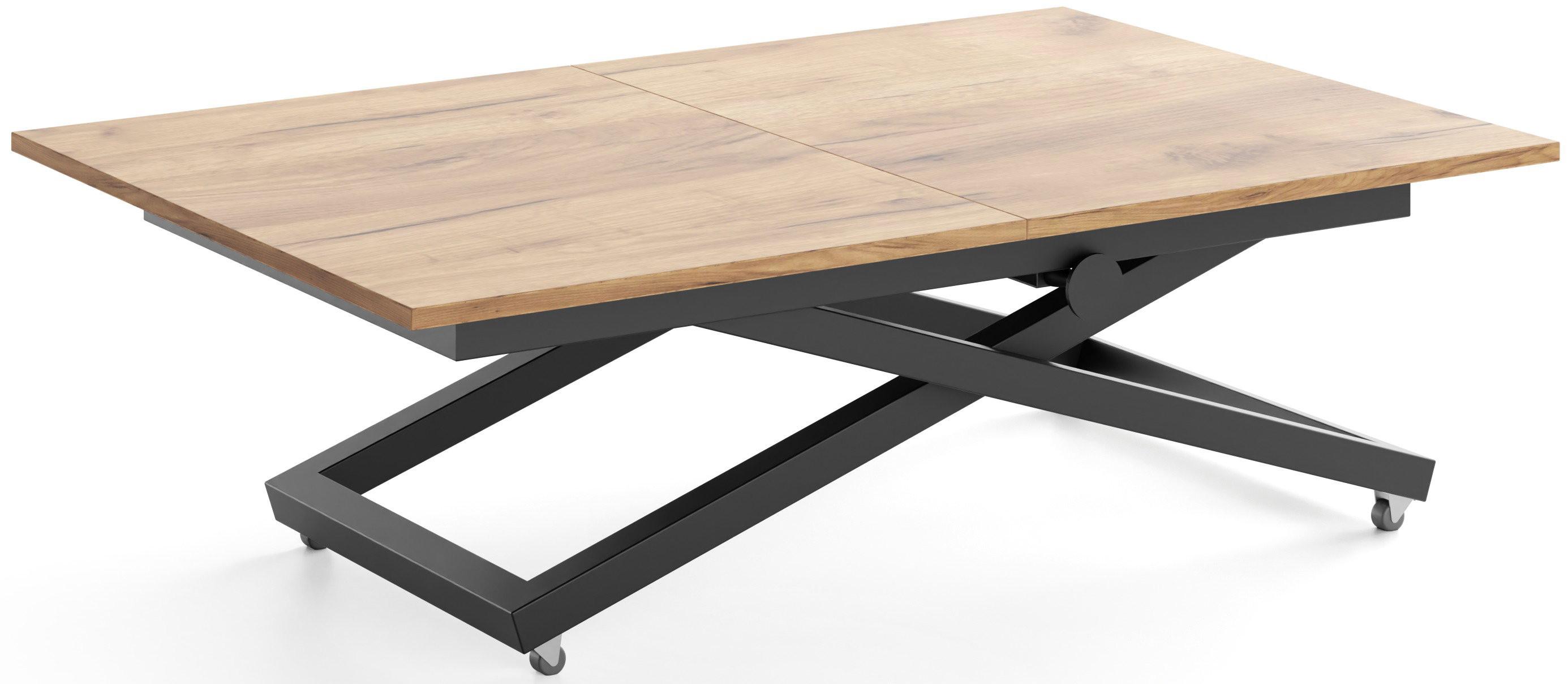 COUCHTISCH Axen höhenverstellbar ausziehbar, Eiche Braun 120-160/80/38-75 cm - Eiche Wotan/Schwarz, Holzwerkstoff/Metall (80/160/75cm) - WFL GROUP
