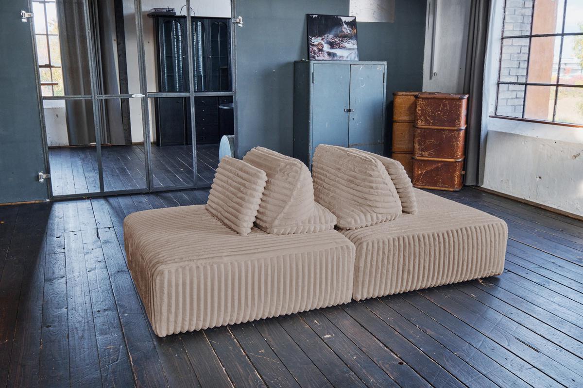 MODULSOFA WIOLO SOFT 2 MODULE 2 KISSEN Taupe Cord - Taupe/Schwarz, Kunststoff/Textil (222/84/111cm) - KAWOLA