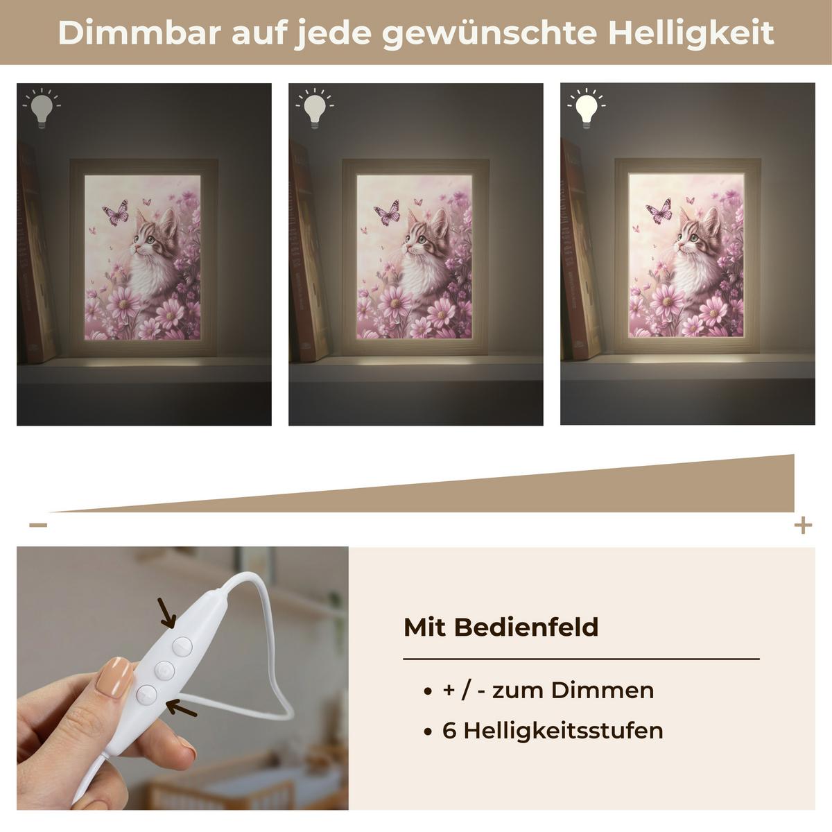 NACHTTISCHLAMPE Kätzchen - Blumen - Schmetterlinge - Lila 15x20 cm - Altrosa, Holzwerkstoff (8/15/20cm) - OnlyWow