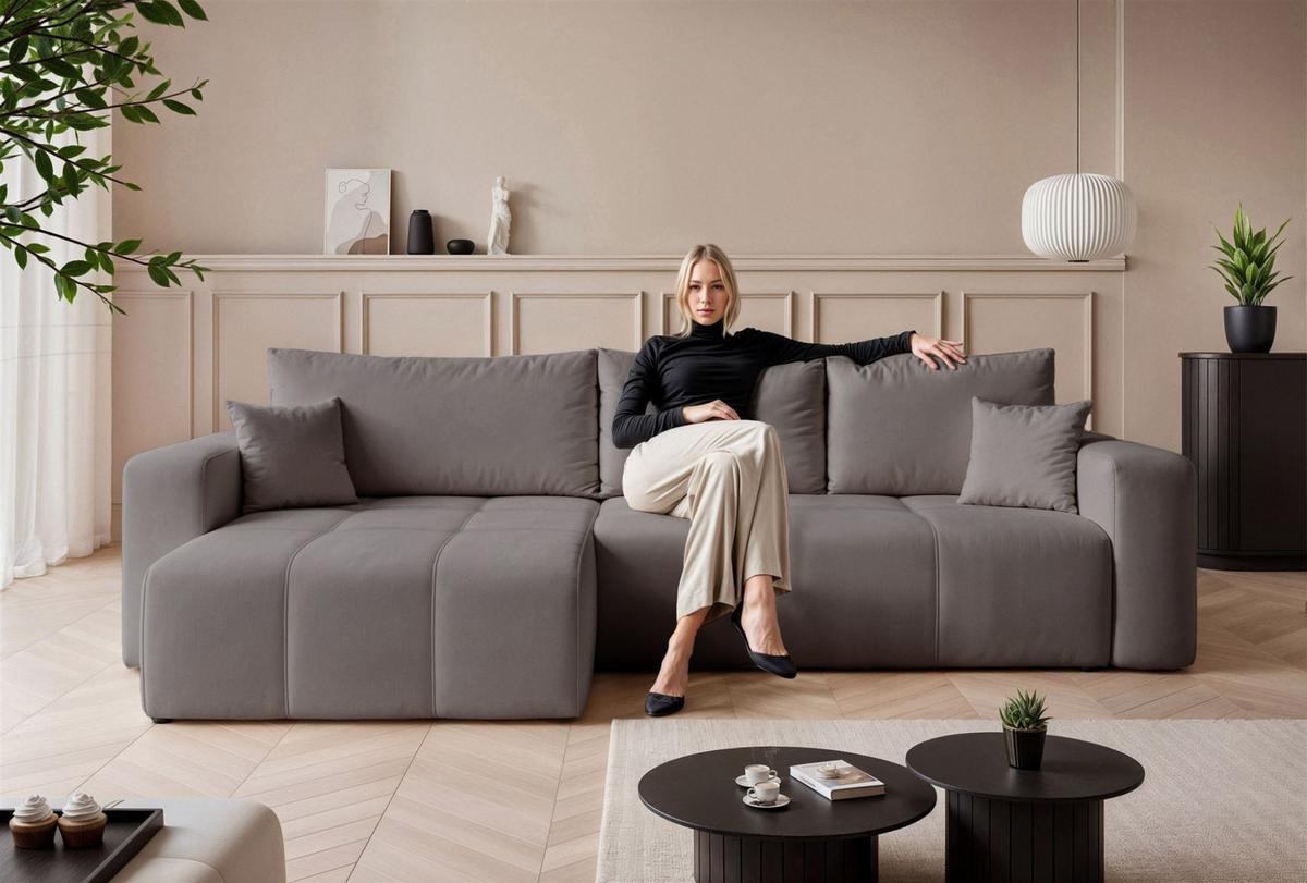 ECKSOFA Leros Xl Mit Schlaffunktion - Grau, Holzwerkstoff/Textil (278/145cm) - Fun Möbel