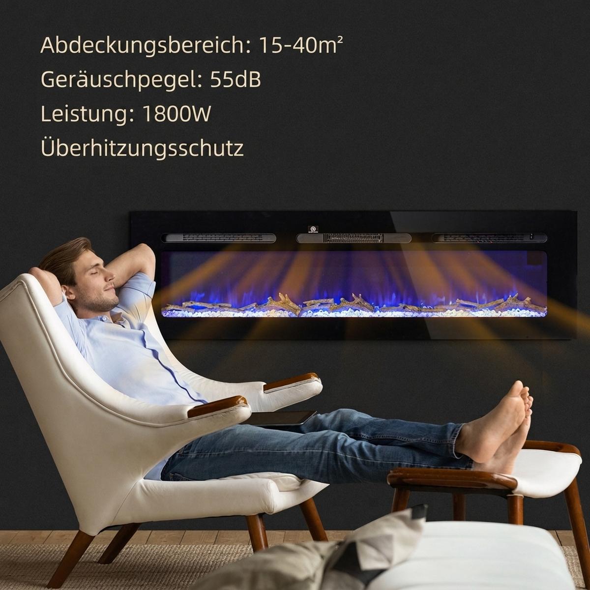 ELEKTROKAMIN Stahl Hartglas Schwarz - Schwarz, Metall (15.8/45/152.4cm) - HOMCOM