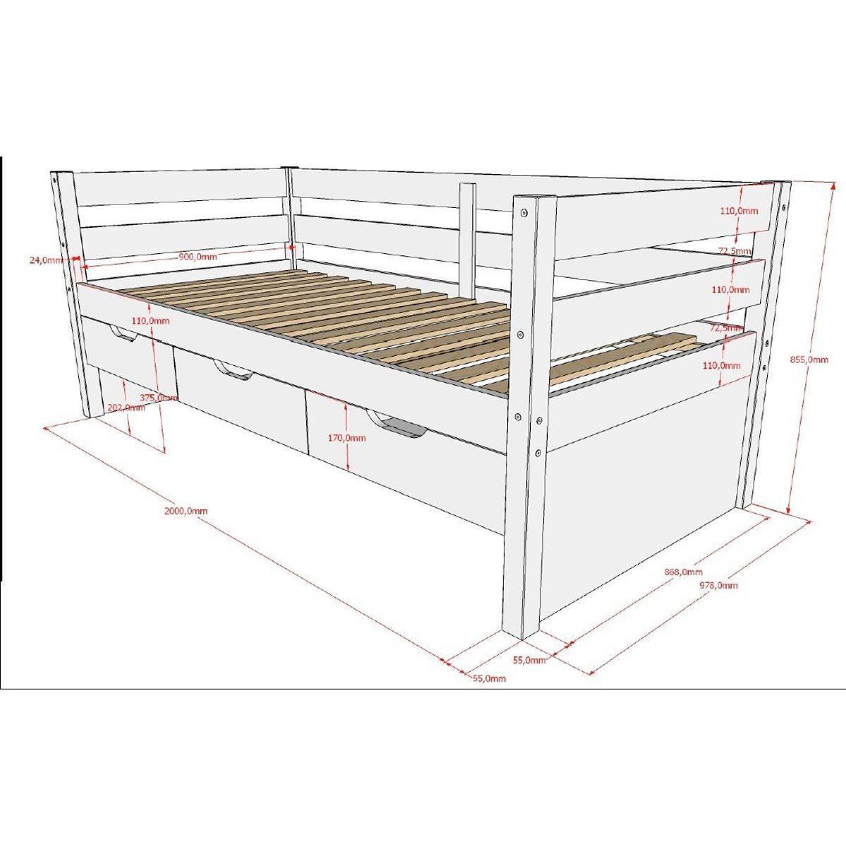KOJENBETT Kelda 90x200 mit Bettschublade Kiefer Massivholz Milky Pine - Weiß, Holz (90/200cm) - 58aufmkessel