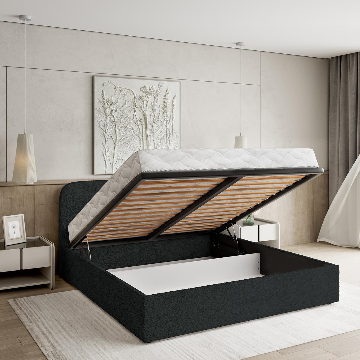 POLSTERBETT RENIVE Q 120x200 cm mit Bettkästen - Schwarz - Schwarz, Holz/Textil - MASSENO