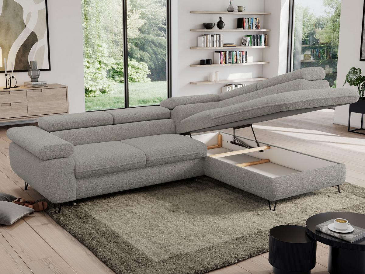 ECKSOFA PEDRO L Hellgrau Boucle - Rechts Seite - Hellgrau/Schwarz, Textil/Metall (273/208cm) - MKS