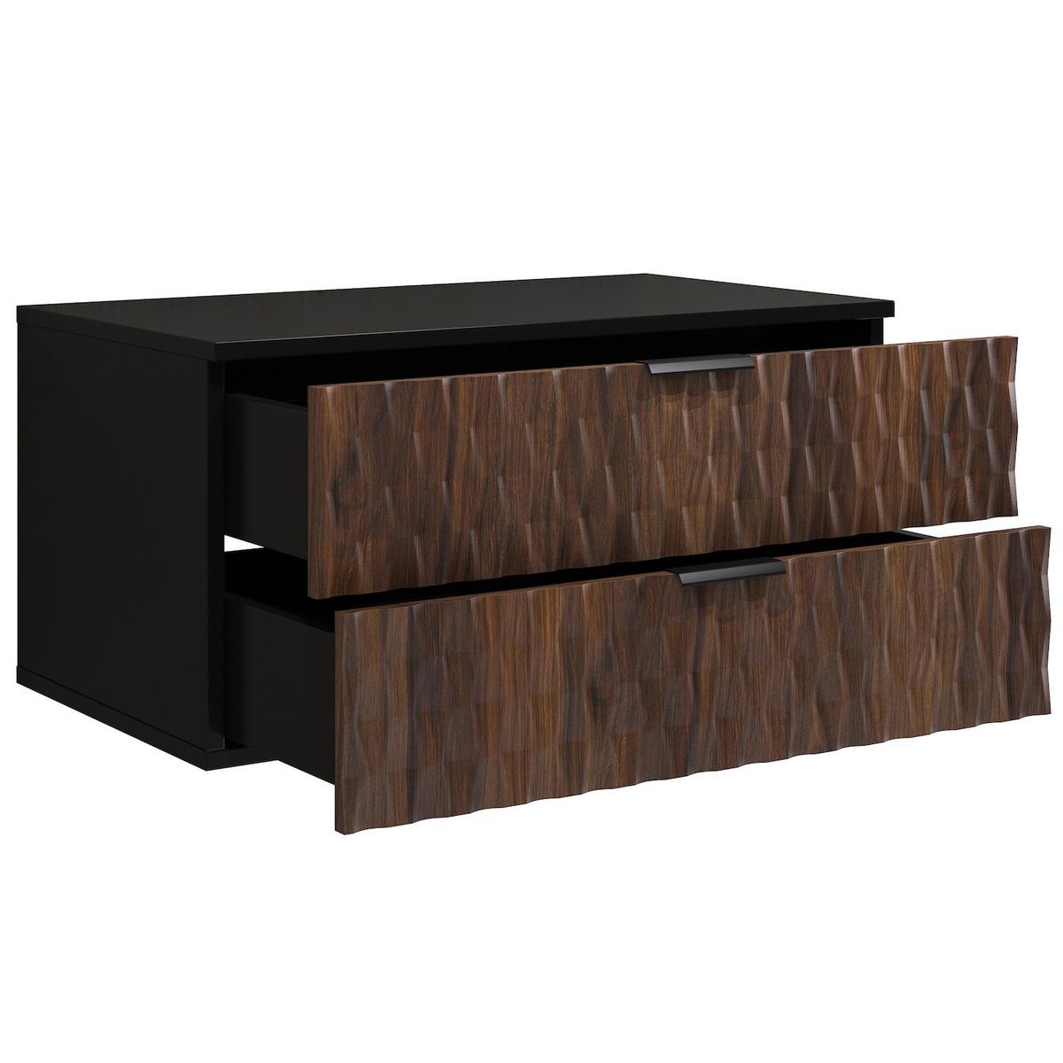 WASCHBECKENUNTERSCHRANK Java 2 Schubladen Walnuss Braun mit Schwarz - 81 x 48 x 40 cm - Eichefarben/Schwarz, Holz (81/40/48cm) - Badplaats